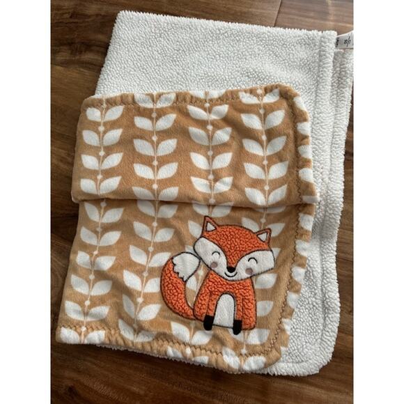 Carter's Other - Carter’s Orange Fox & White Leaves Sherpa Tan Baby Blanket 30" x 40"